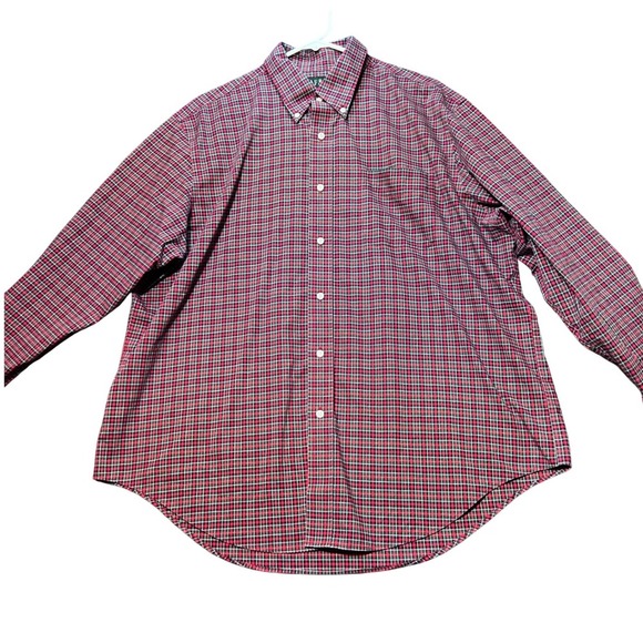 Lauren Ralph Lauren Button Down Shirt Mens 17 1/2 (34/35) Red Plaid Non Iron - Picture 2 of 11